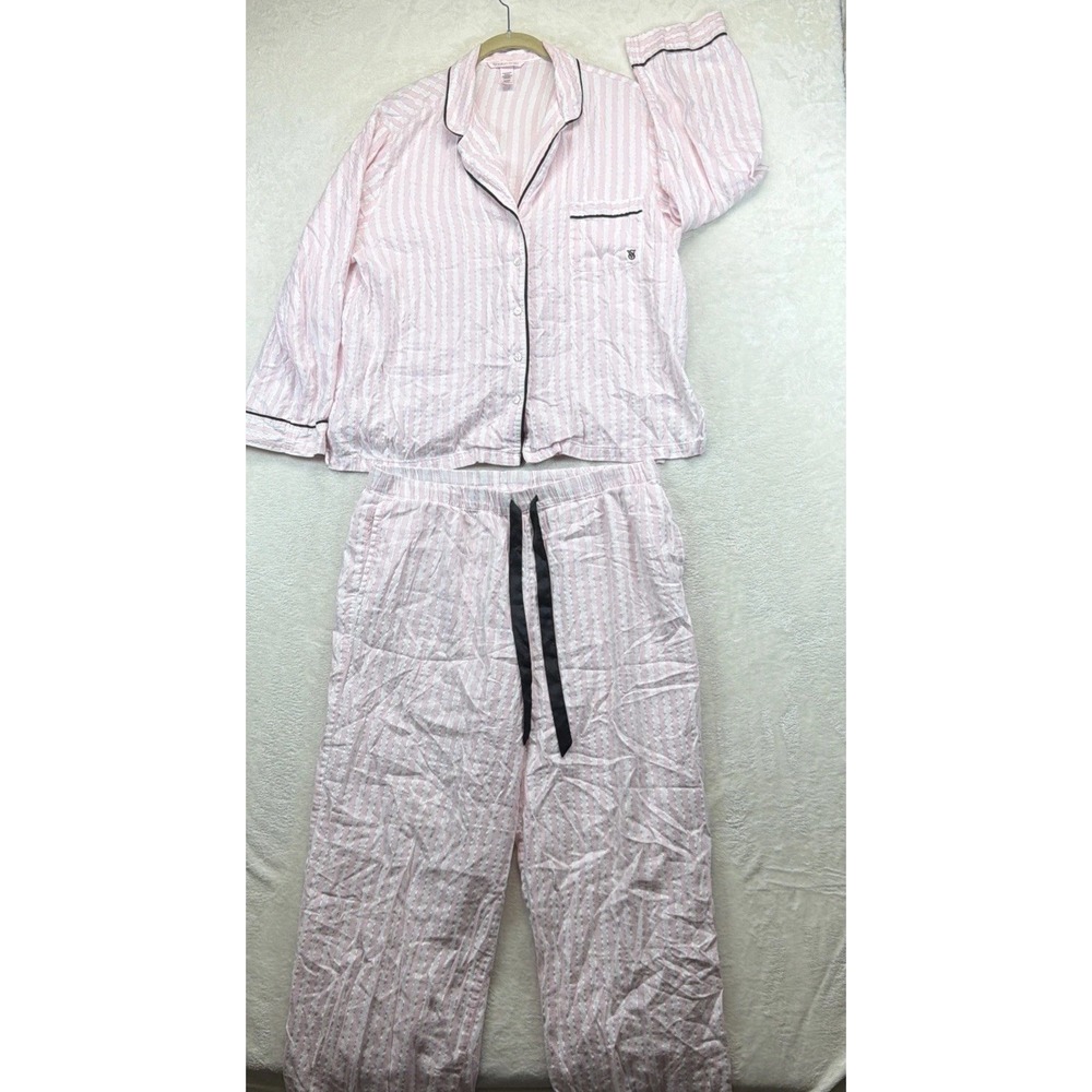 Victoria's Secret Pajama Set XL Pink White Metallic Stripe Long Sleeve Pants